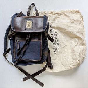 Spalding Canvas Brown and Navy Blue Backpack with Leather Trim and Dust Bag
